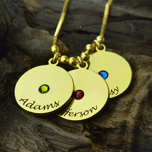 Mother's Disc and Birthstone Charm Necklace