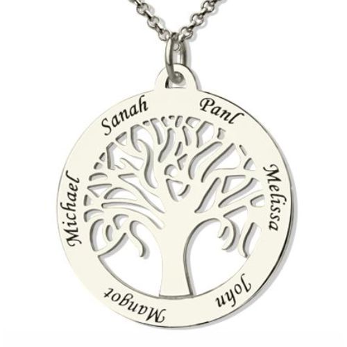 Tree Of Life Necklace Engraved Names in Silver