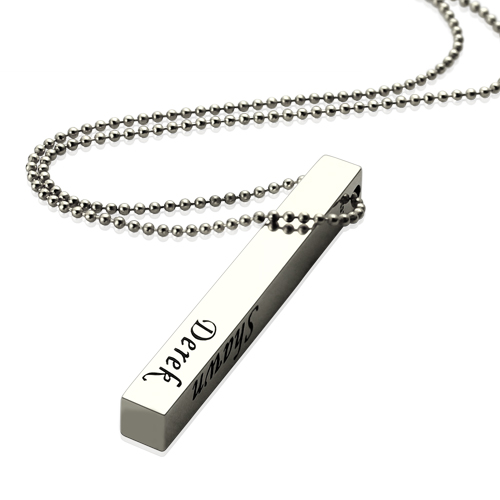 Cuboid Bar Necklace Engraved Pendant