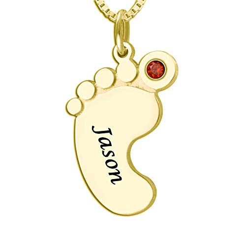 Baby Feet Necklace with Birthstone