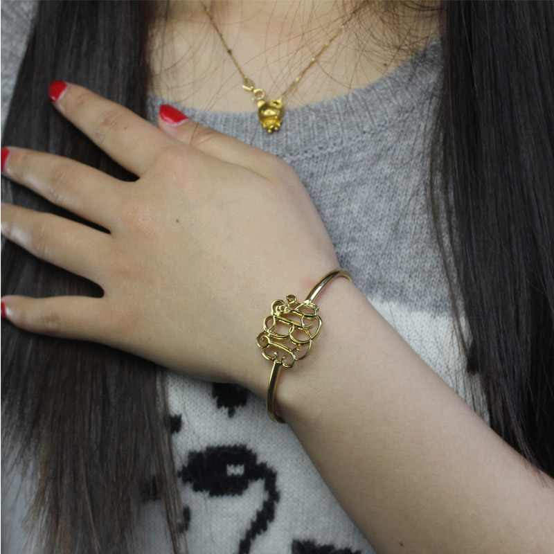Celebrity Monogram Initial Bangle 18K Gold Plated