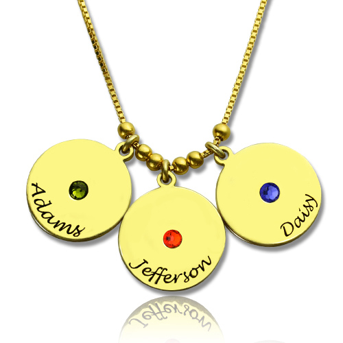 Mother's Disc and Birthstone Charm Necklace