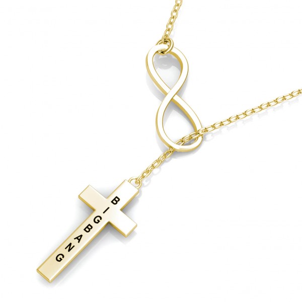 Cross Engraved Bar Necklace 18k Gold Plated