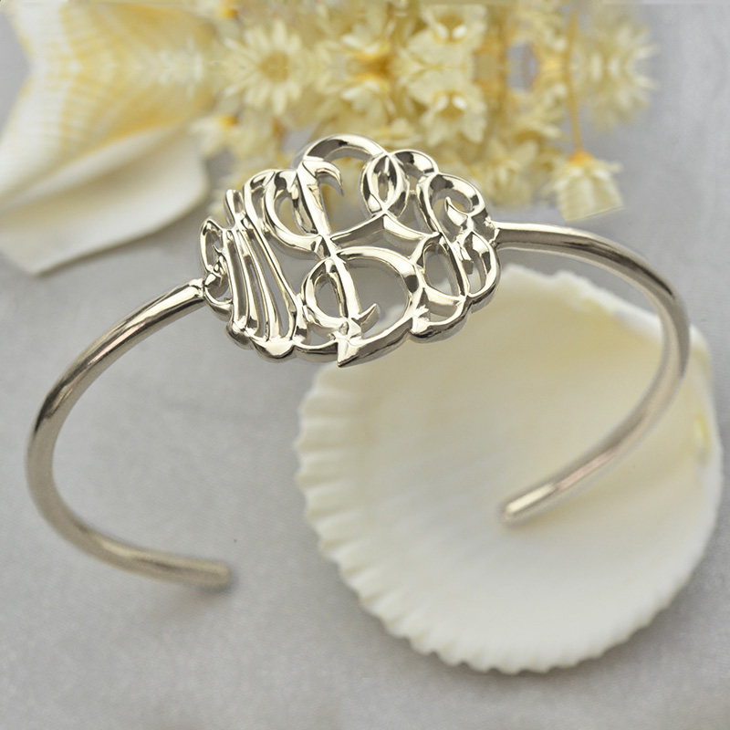 Monogram Bangle Bracelet Hand-painted Silver