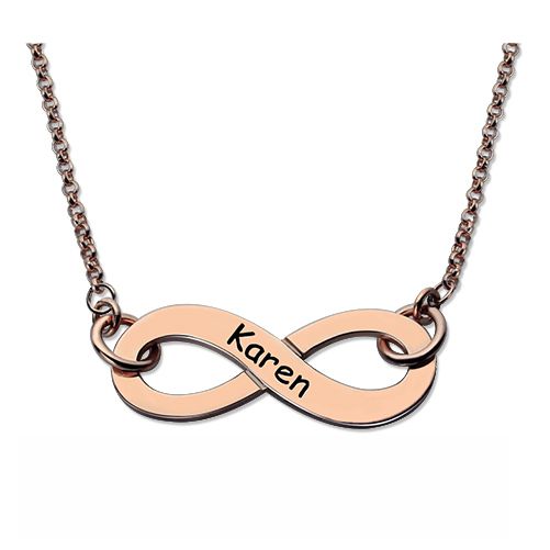 Engraved Infinity Necklace In Rose Gold Plated