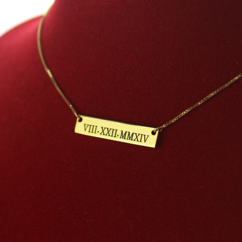 Roman Numeral Bar Necklace 18K Gold Plated