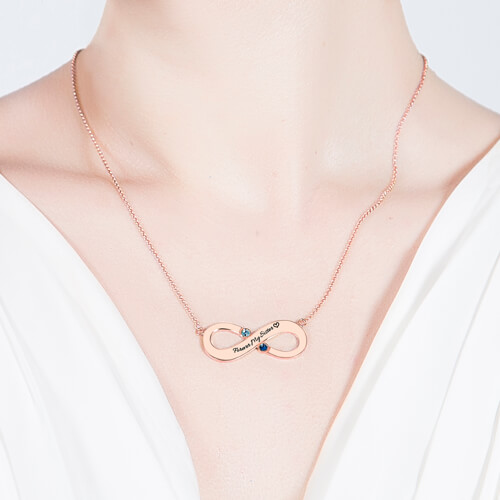 Engraved Infinity Necklace Two Birthstones