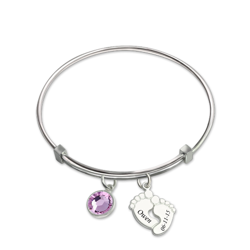 Baby Feet Bangle With Birthstone