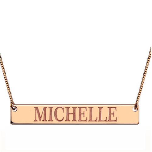 Engraved Name Bar Necklace In Rose Gold
