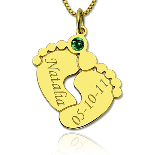 Baby Feet Necklace with Birthstone
