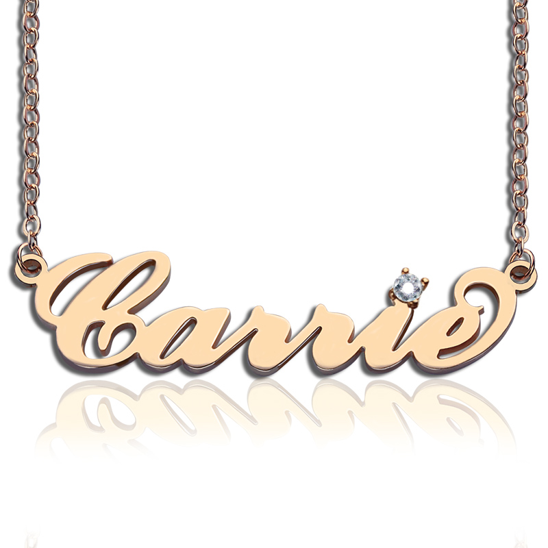 Rose Gold Carrie Name Necklace With Birthstone