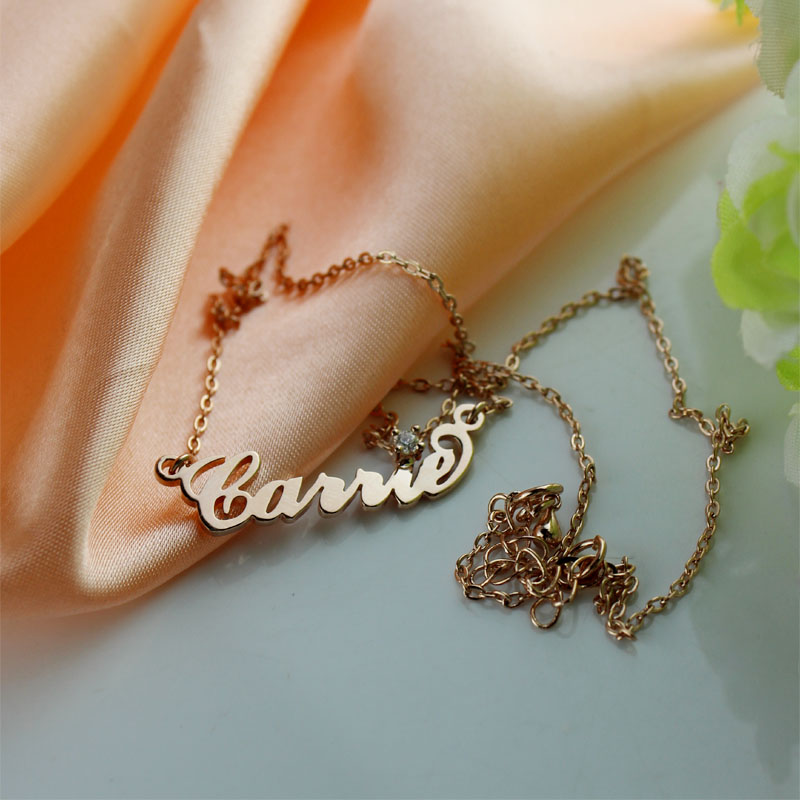 Rose Gold Carrie Name Necklace With Birthstone