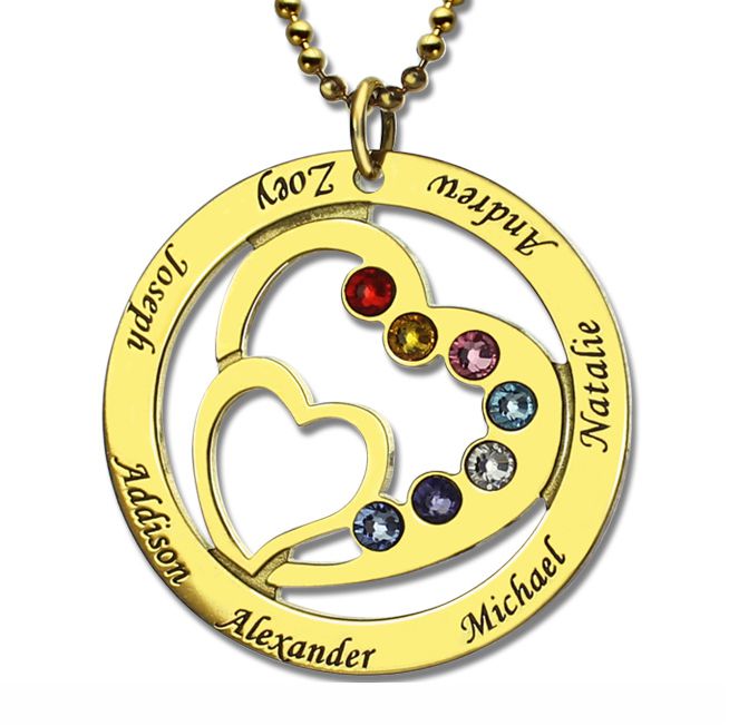 Heart in Heart Birthstone Name Necklace Gold Plated