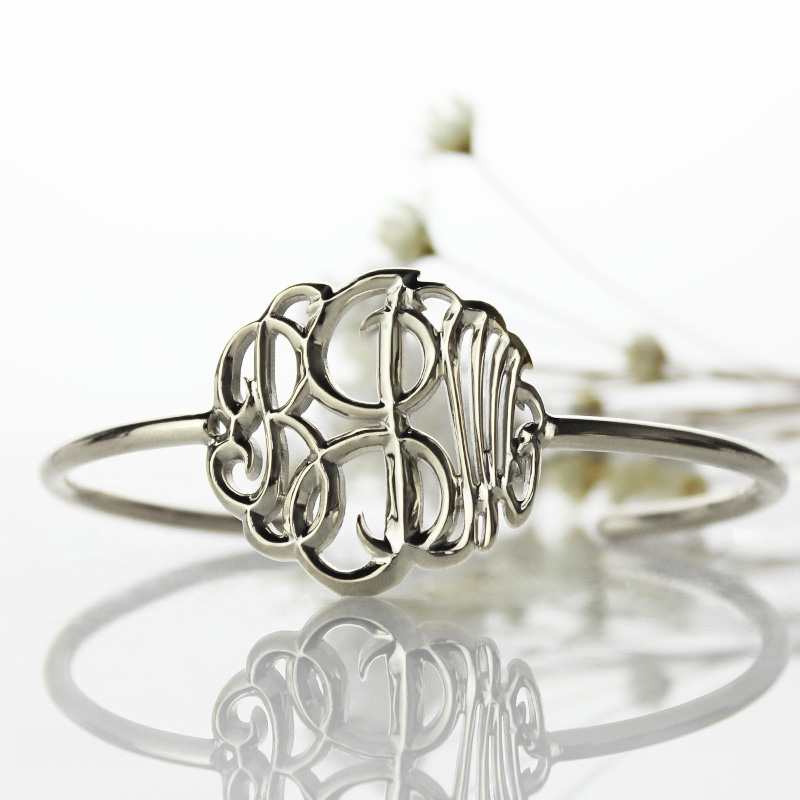 Monogram Bangle Bracelet Hand-painted Silver