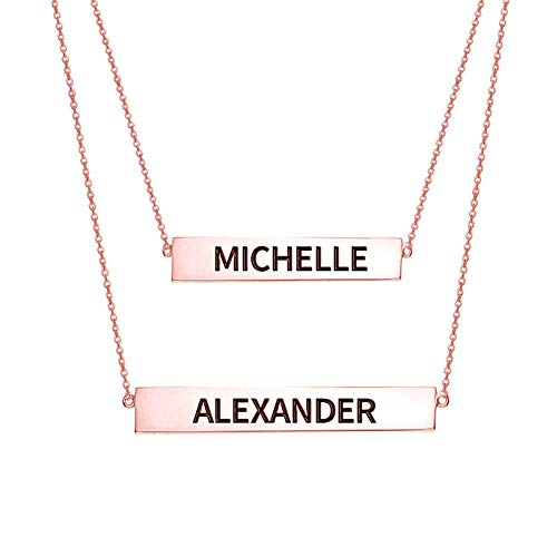 Engraved Name Bar Set Necklace In Rose Gold