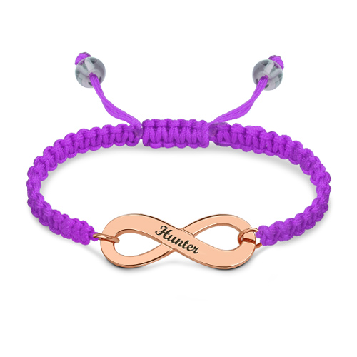 Engraved Infinity Symbol Cord Bracelet Rose Gold