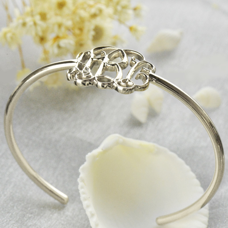 Celebrity Initial Bangle Bracelet Sterling Silver