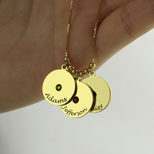 Mother's Disc and Birthstone Charm Necklace