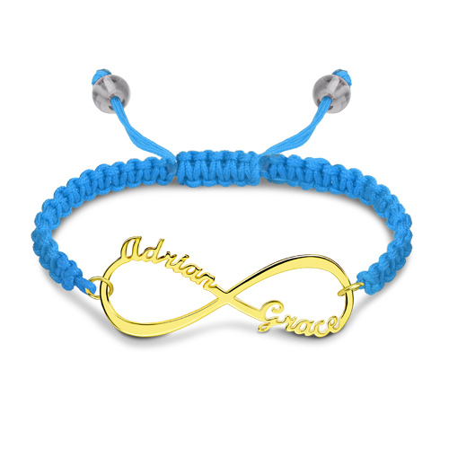 Infinity Two Names Cord Bracelet Gold Plated