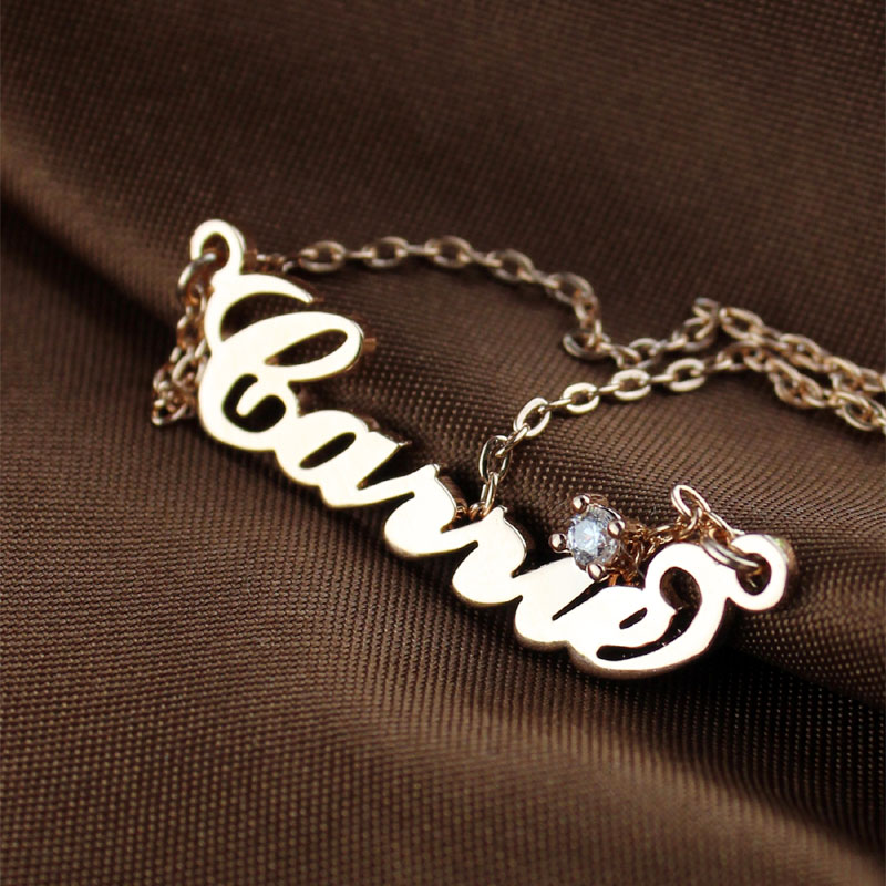 Rose Gold Carrie Name Necklace With Birthstone