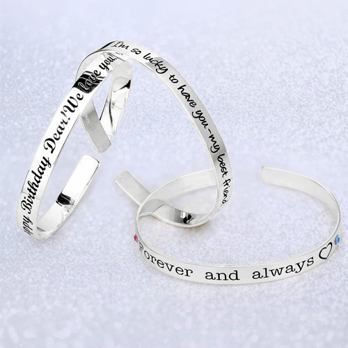 Engraved Bangle With Birthstones Silver