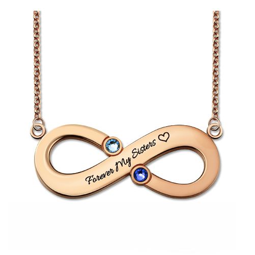 Engraved Infinity Necklace Two Birthstones