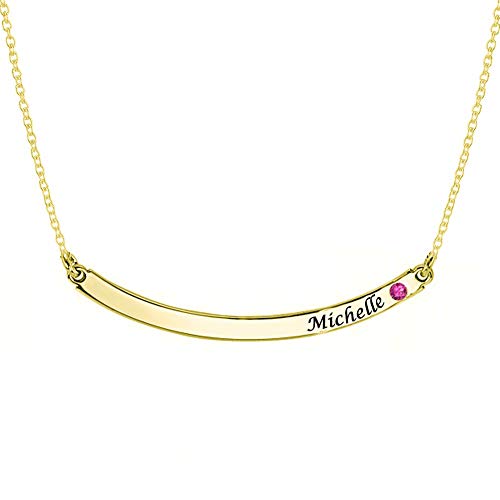 Personalized Gold Plated Curved Bar Necklace with Birthstone