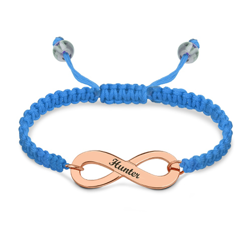 Engraved Infinity Symbol Cord Bracelet Rose Gold