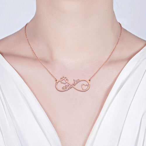 Customized Infinity Paw Print Name Necklace