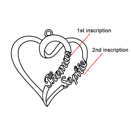 Love Heart Necklace With Two Names - Sterling Silver