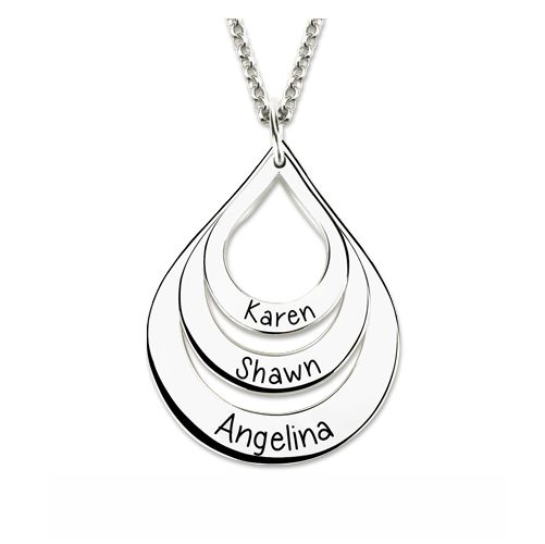 Engraved Drop Shaped Necklace Sterling Silver