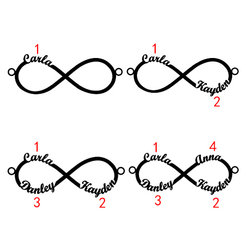 Infinity Necklace Four Names - Gold Plated
