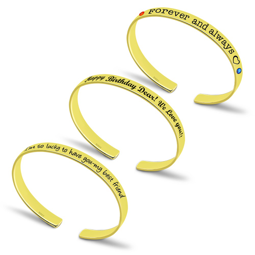Engraved Bangle With Birthstones Gold