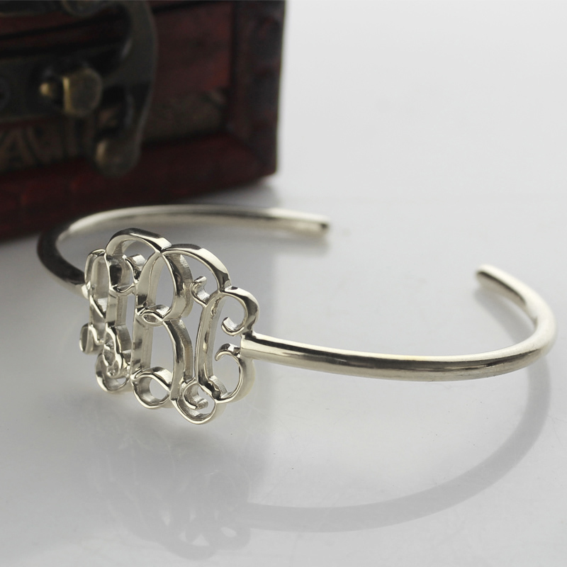 Celebrity Initial Bangle Bracelet Sterling Silver