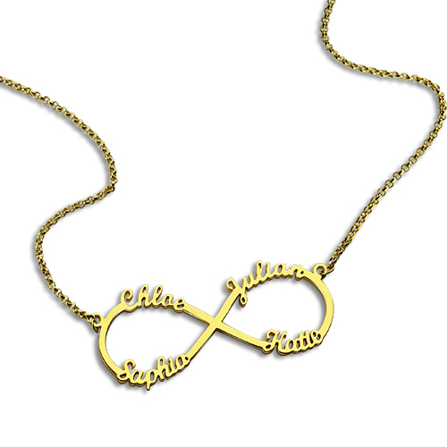 Infinity Necklace Four Names - Gold Plated