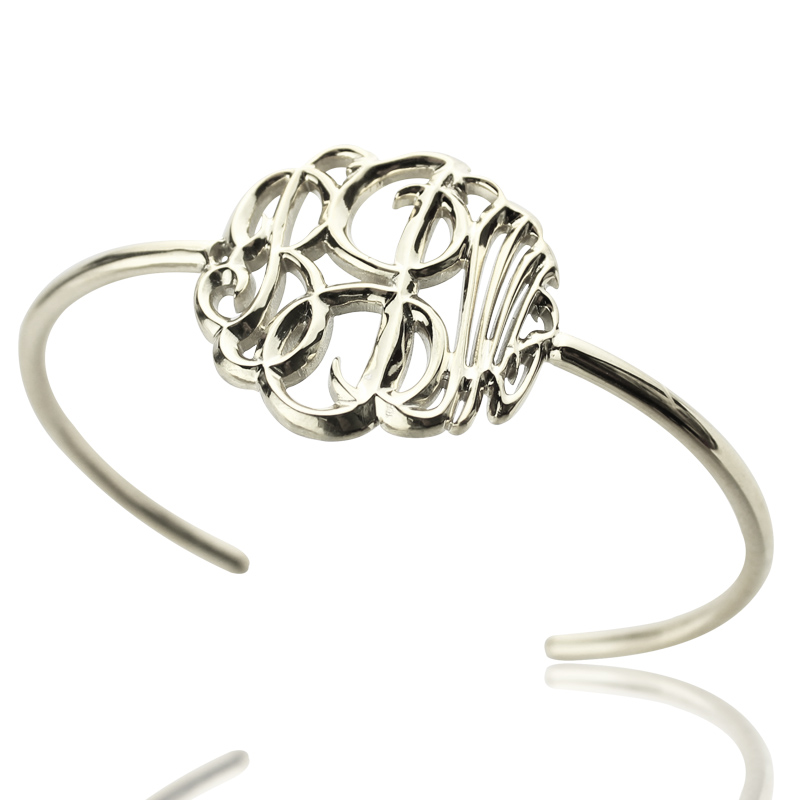 Monogram Bangle Bracelet Hand-painted Silver
