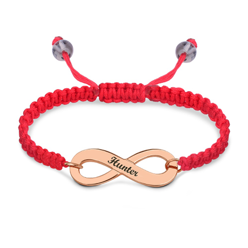 Engraved Infinity Symbol Cord Bracelet Rose Gold