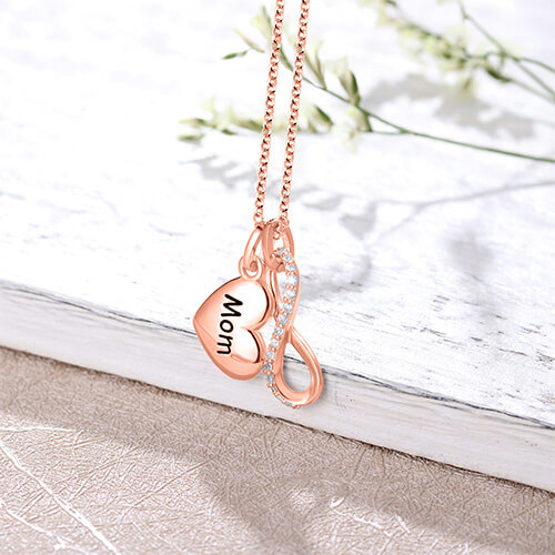 Custom Engraved Infinity Love Necklace In Rose Gold