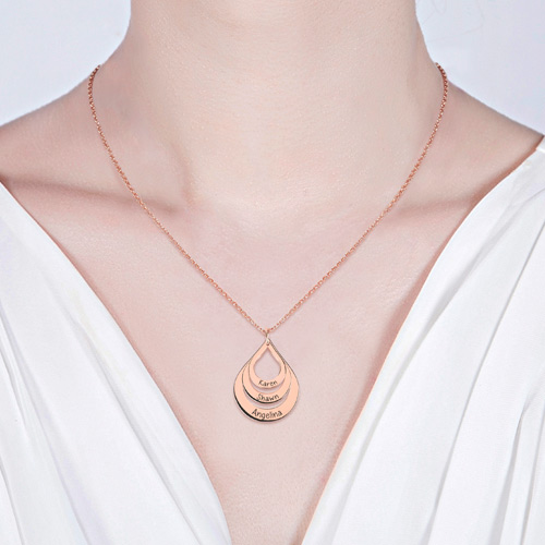 Engraved Drop Shaped Necklace In Rose Gold