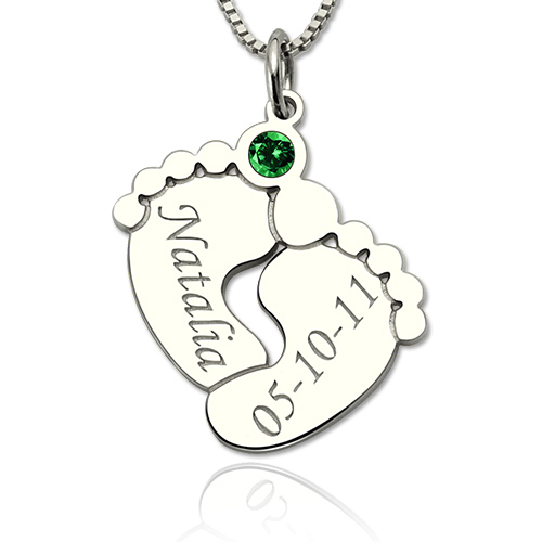 Baby Feet Necklace with Birthstone