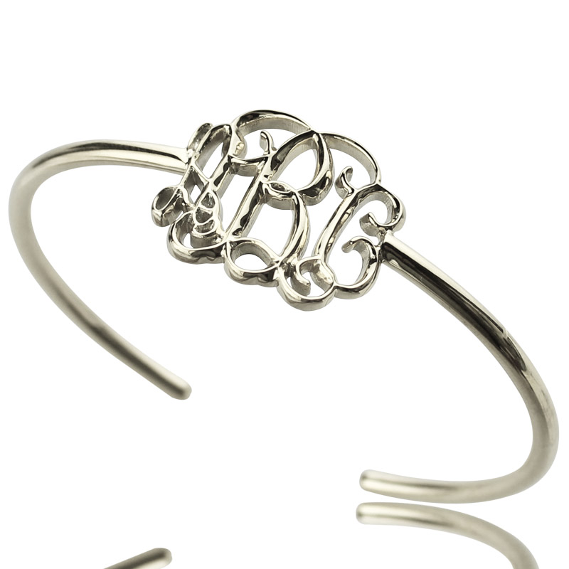 Celebrity Initial Bangle Bracelet Sterling Silver