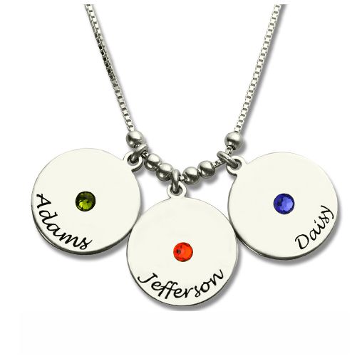 Mother's Disc and Birthstone Charm Necklace