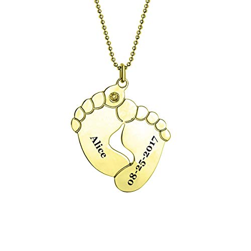 Baby Feet Necklace with Birthstone