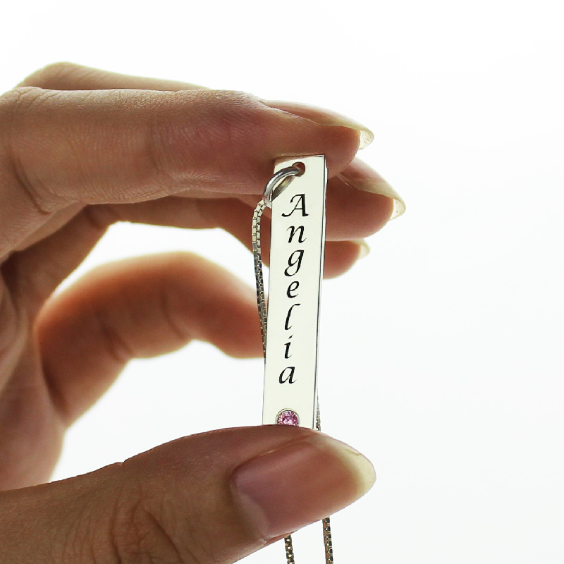 Vertical Bar Necklace Name Tag Silver