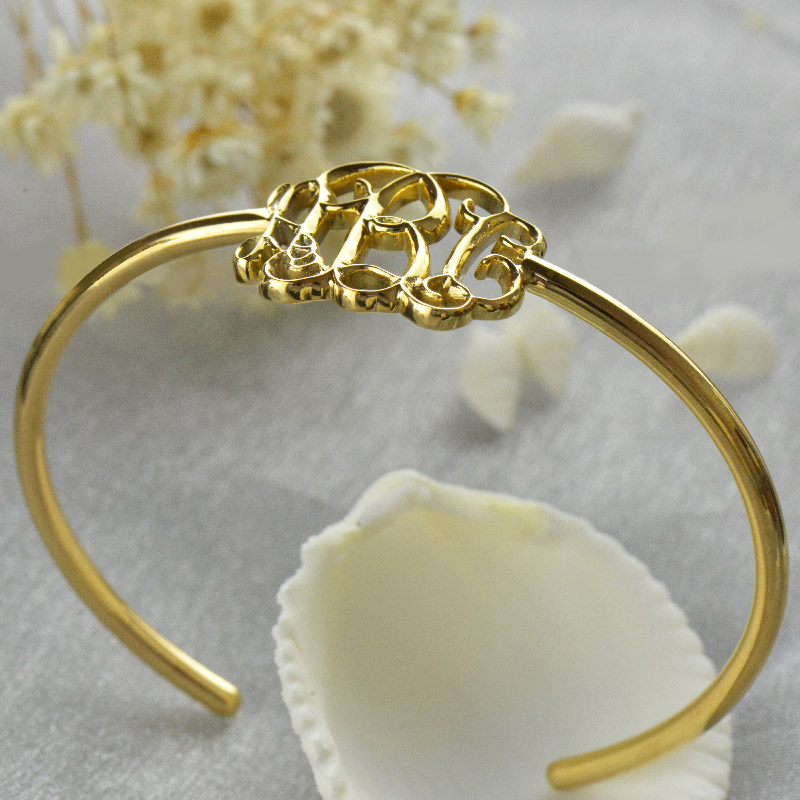 Celebrity Monogram Initial Bangle 18K Gold Plated
