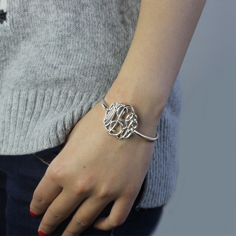Monogram Bangle Bracelet Hand-painted Silver