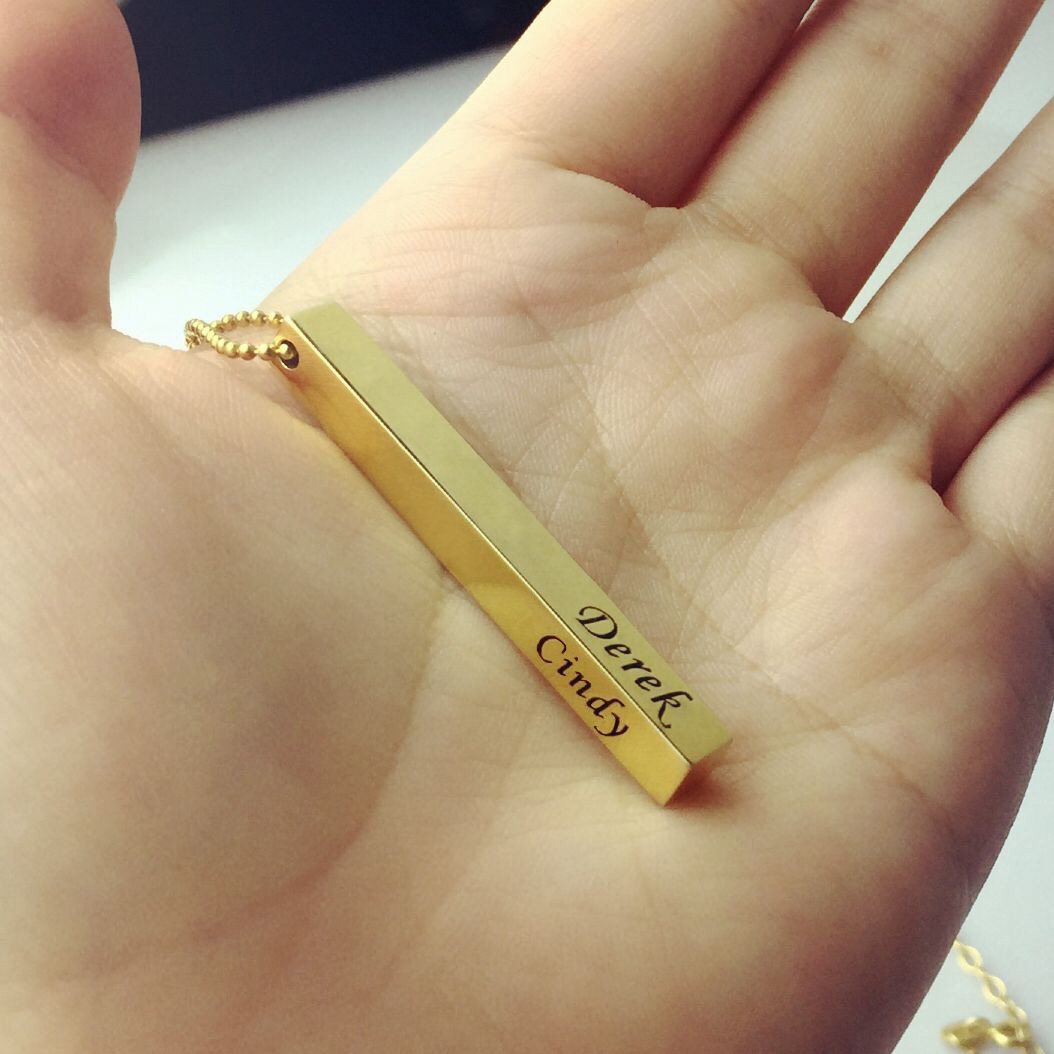 Bar Necklace Engraved Pendant