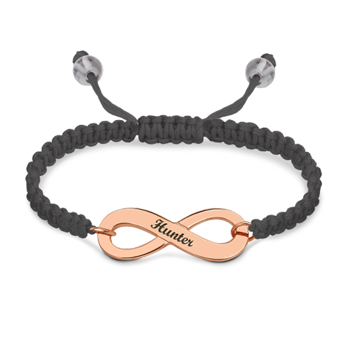 Engraved Infinity Symbol Cord Bracelet Rose Gold