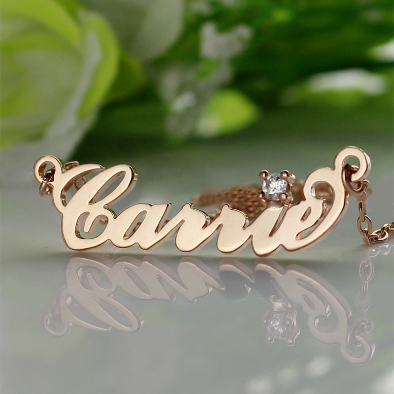 Rose Gold Carrie Name Necklace With Birthstone