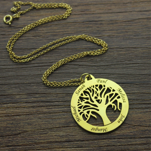 Tree of Life Jewelry Family Name Necklace in Gold